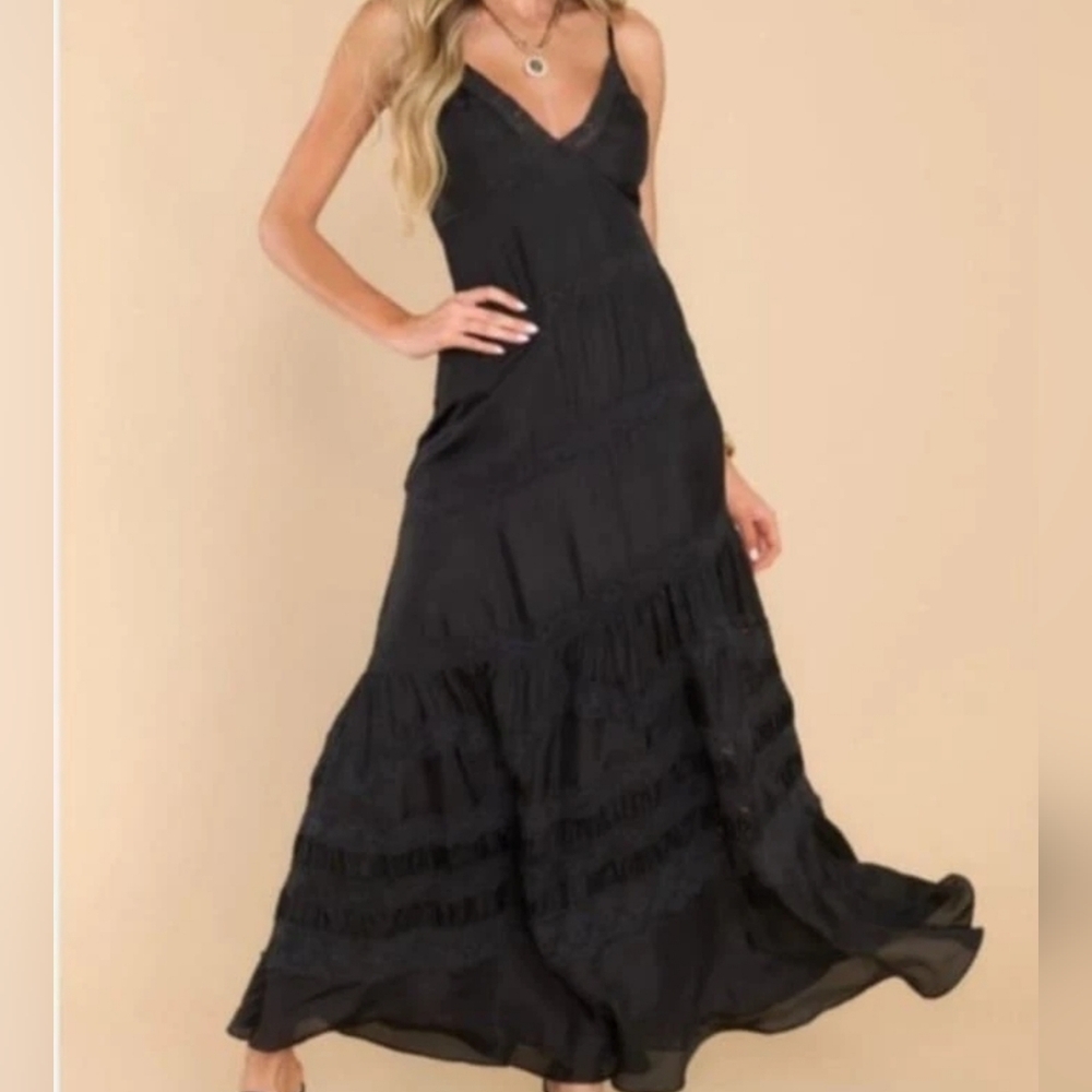 NWT LoveShackFancy IDALIA HEIRLOOM MAXI Tiered Lace Ruffle Black Silk Dress